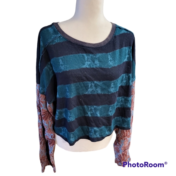 🎉HP🎉🆕️Free People Jamie Patchwork Cropped Long Sleeve Tee - Picture 5 of 9